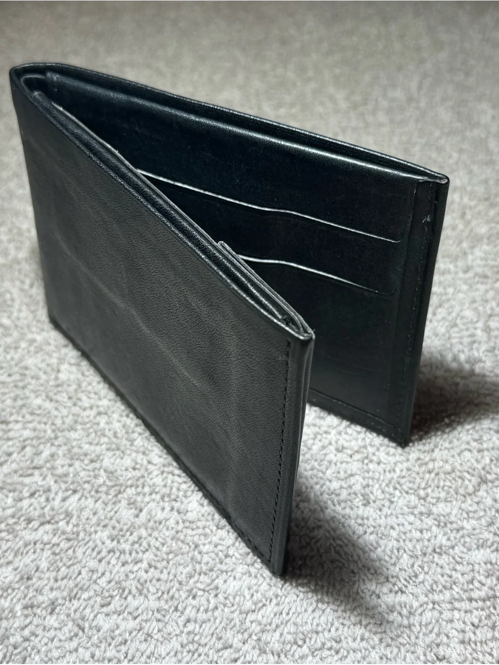 VTG Amity Black Cowhide Leather Money Clip Bifold Wallet Retro Minimalist